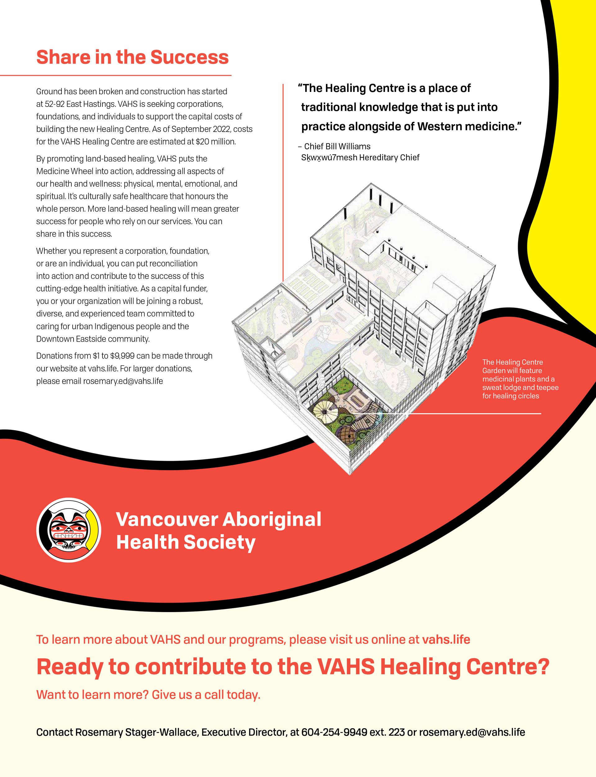 VAHS Healing Centre brochure, page 4, contact info and contribution